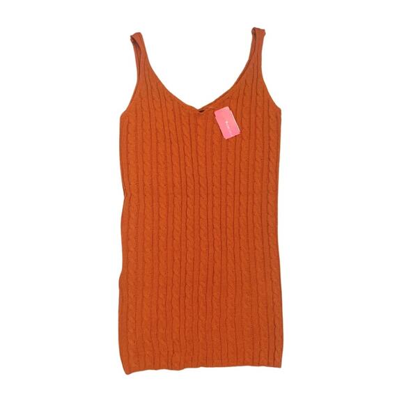 Rust Orange Cable Knit Short Dress Medium Sleeveless Sweater Fall Mini Pumpkin - Picture 1 of 9